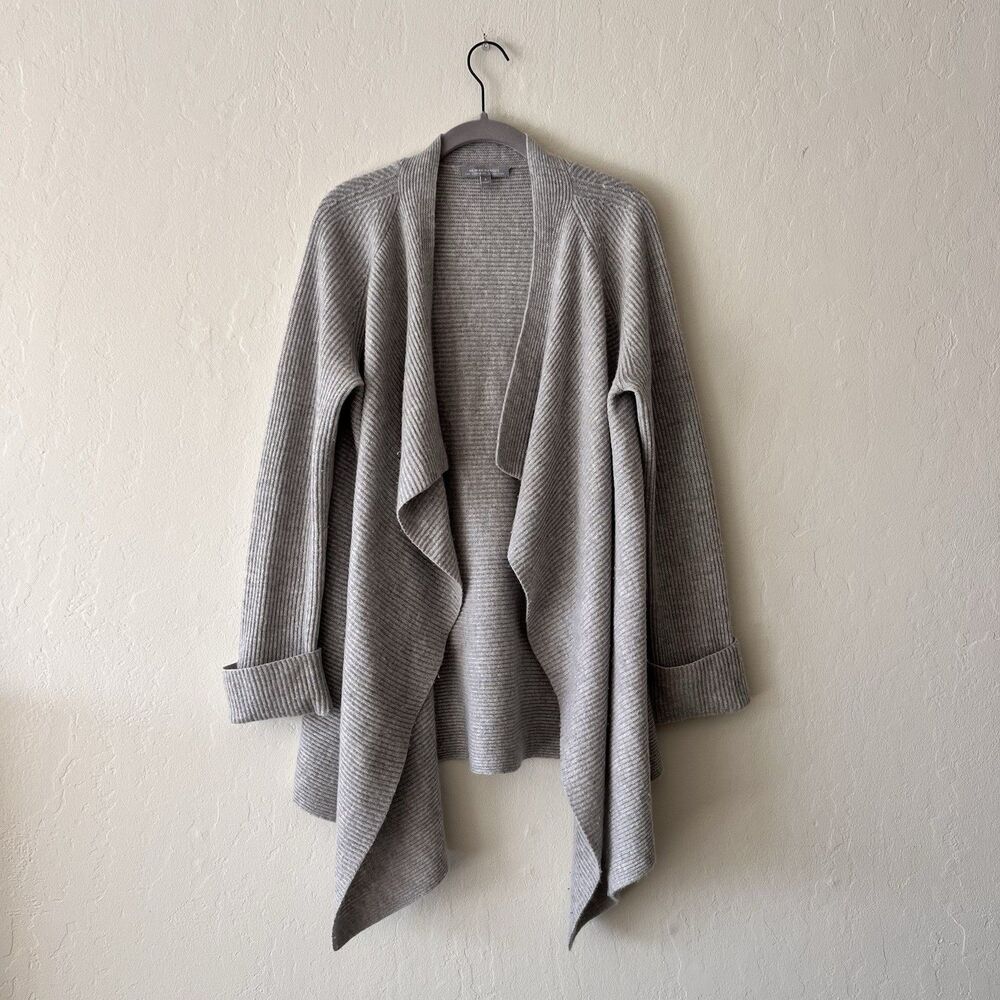 Quiet Luxury Neiman Marcus 100% Cashmere Grey Open Cardigan Sweater Size L